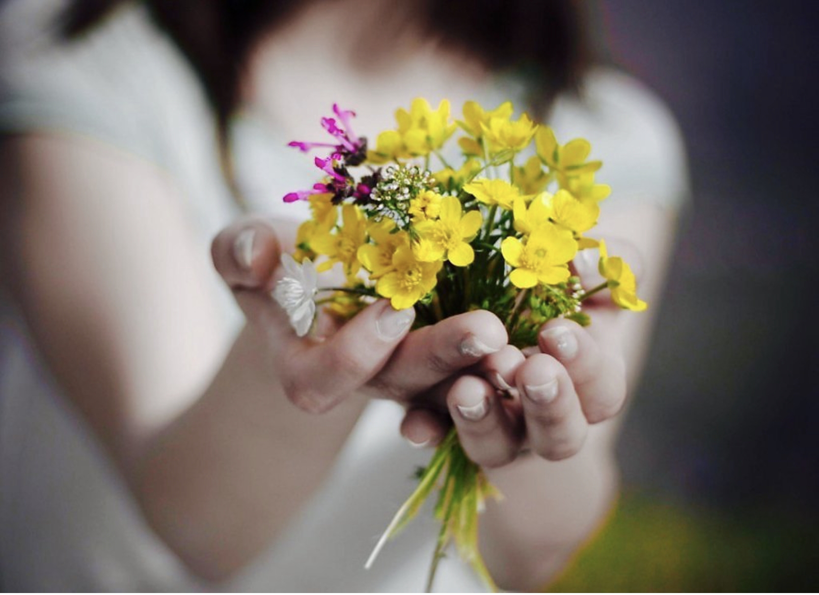 Дарите всегда внимания. Букет в руках. Цветок радости и счастья. Мелкие радости жизни. Букетик цветов в руке.