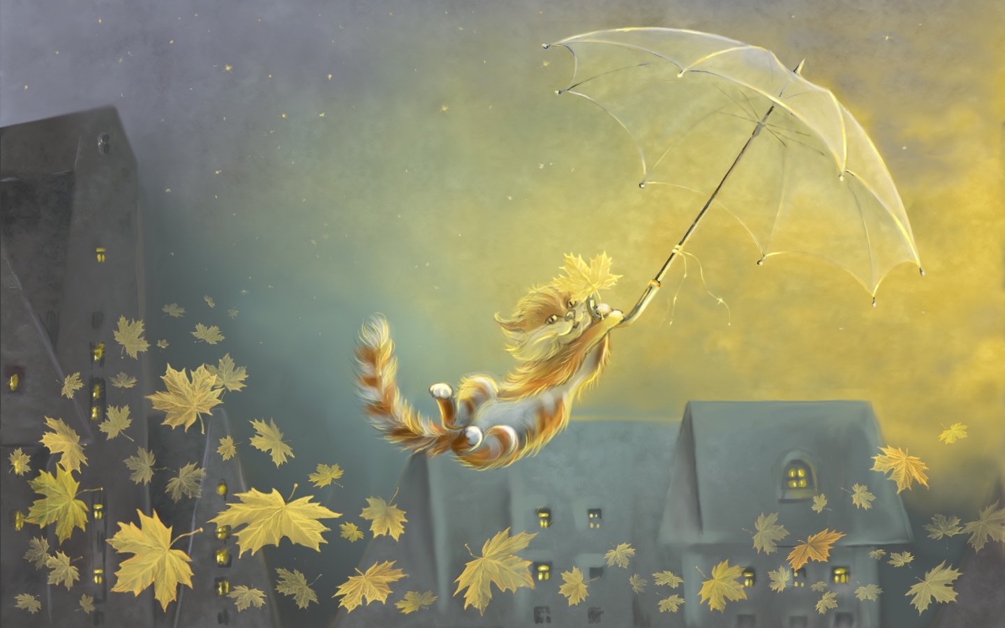 Дули до утра ветра. Осеннее настроение в душе. Иллюстрации счастье. Волшебный зонтик осени. Добрых снов осень.